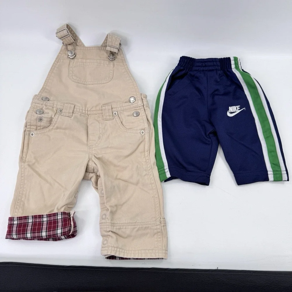 Vintage Y2K Gymboree Boys Khaki Overalls Nike Pants Blue 3-6M 2000's